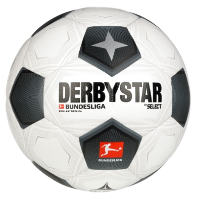 Derbystar Piłka Nożna Bundesliga Brilliant Replica Classic v23 (Sezon 2023/2024) biały/czarny/szary